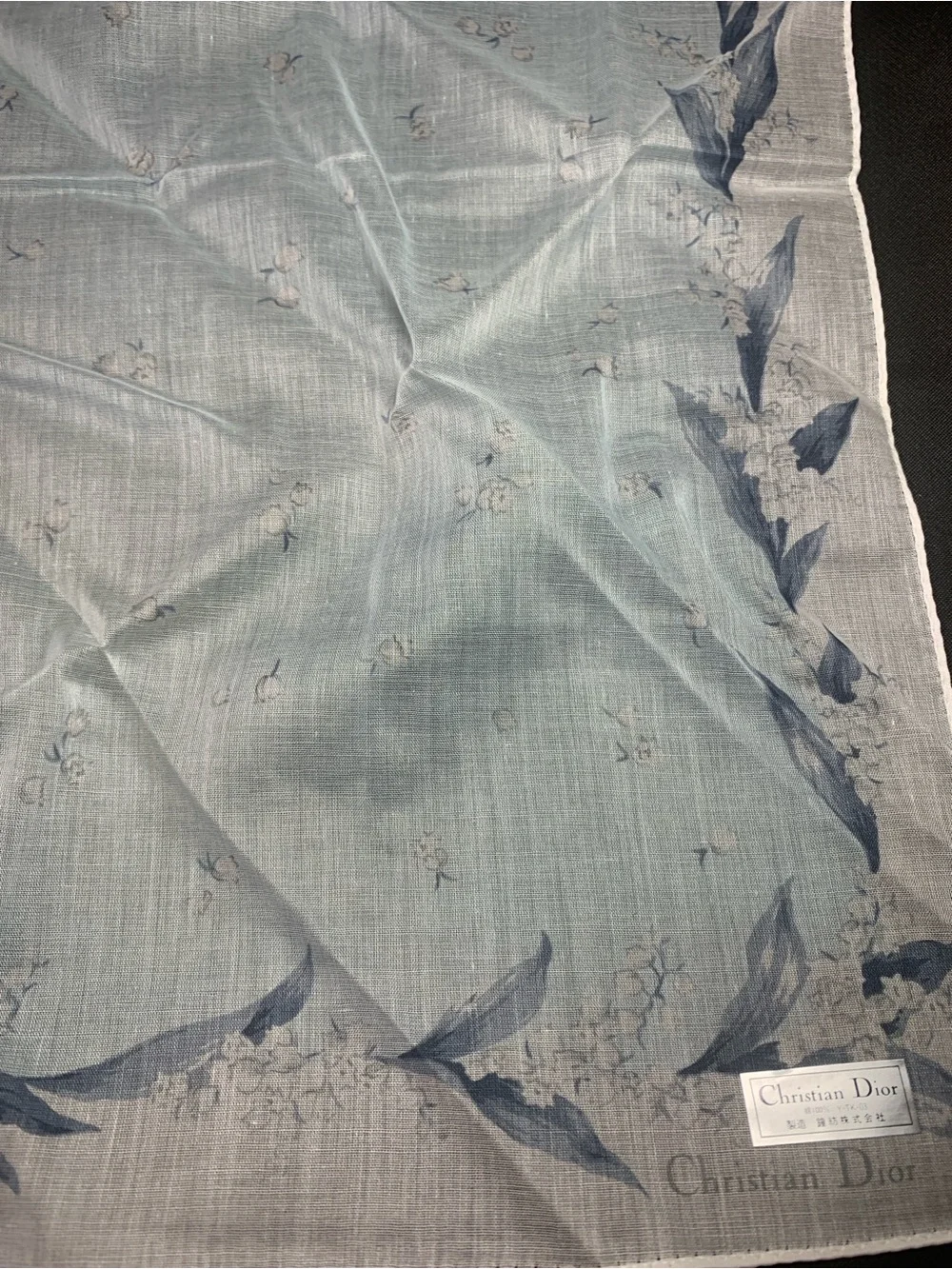 Dior Light Blue and Navy Floral Cotton Mini Scarf